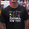 Just A Girl Who Loves New York Mets Brooklyn Nets Jets Islanders Walking Across T Shirt