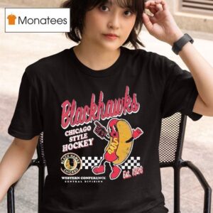 Black Chicago Blackhawks Hot Dog Food Est Vintage T Shirt