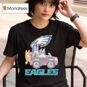Bluey Characters Driving Philadelphia Eagles Logo T Shirt