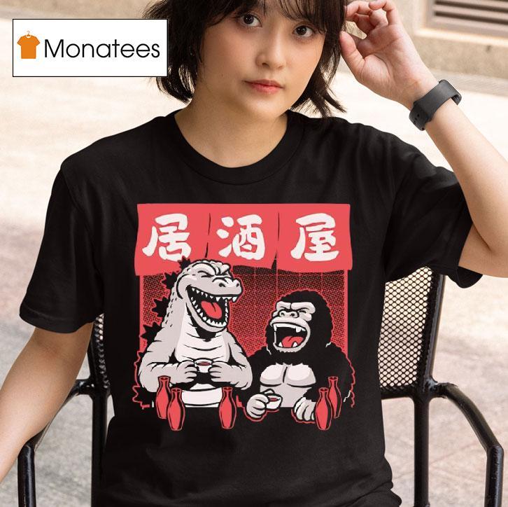 Godzilla And King Kong Enjoying Sake At The Bar T Shirt