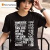 Hamburger Corn Dog Hot Dog Drinks Pop Corn Fries Coffee Snack Bar Menu T Shirt