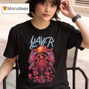 Slayer Farewell Tour A Skull With A Military Helmet Art Dates List Start On July In Cardiff Uk At Blackweir Fields T Shirt