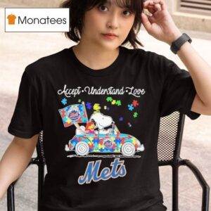Snoopy And Woodstock New York Mets Driving Car Autism Accept Understand Love T Shirt