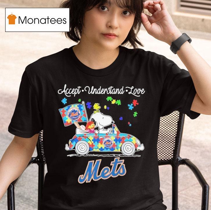 Snoopy And Woodstock New York Mets Driving Car Autism Accept Understand Love T Shirt