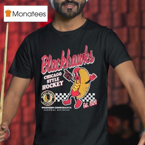 Black Chicago Blackhawks Hot Dog Food Est Vintage T Shirt