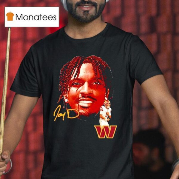 Jayden Daniels Big Face Washington Commanders Football Signature T Shirt