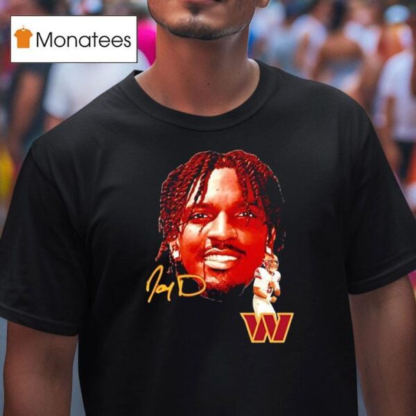 Jayden Daniels Big Face Washington Commanders Football Signature T Shirt
