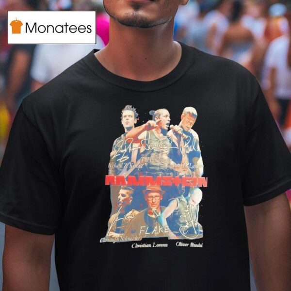 Rammstein Kruspe Lindemann Landers Schneider Lorenz Riedel Signatures T Shirt
