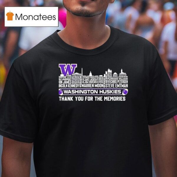 Washington Huskies City Skyline All Names Of Legend Thank You For The Memories T Shirt