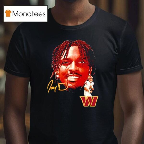 Jayden Daniels Big Face Washington Commanders Football Signature T Shirt