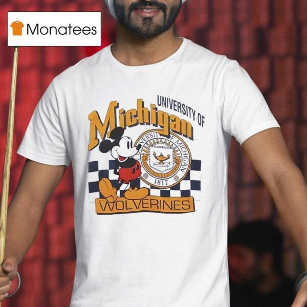 Mickey Mouse University Of Michigan Wolverines Vintage Logo T Shirt