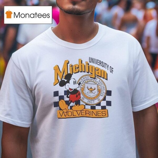 Mickey Mouse University Of Michigan Wolverines Vintage Logo T Shirt