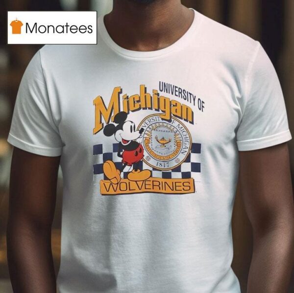Mickey Mouse University Of Michigan Wolverines Vintage Logo T Shirt
