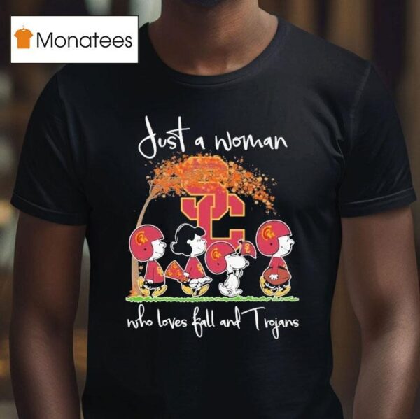 Snoopy The Peanuts Usc Trojans Just A Woman Who Loves Fall Trojans Walking T Shirt