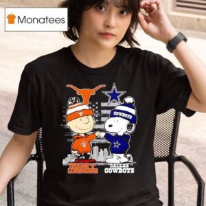Charlie Brown Dallas Cowboys Vs Snoopy Texas Longhorns City Skyline T Shirt