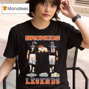 John Albert Elway Jr And Peyton Manning Denver Broncos Legends Skyline Signatures T Shirt