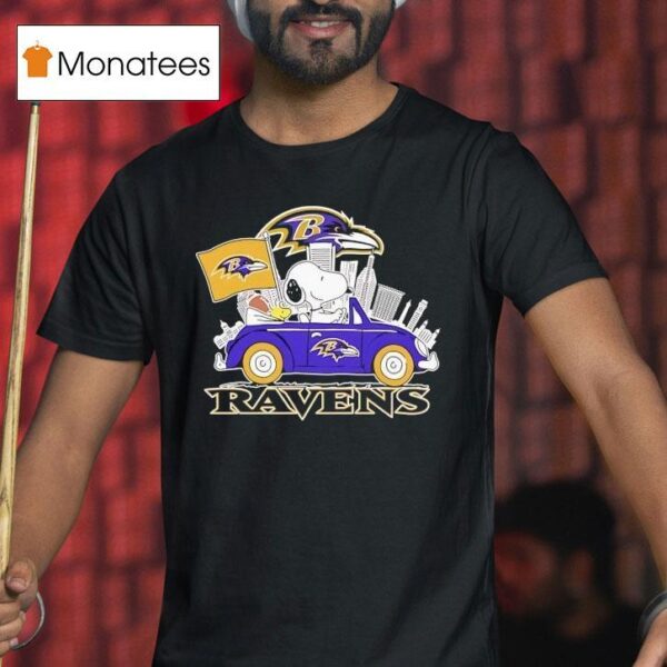 Snoopy And Woodstock Baltimore Ravens City Skyline T Shirt