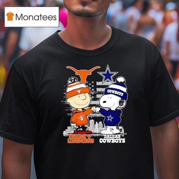 Charlie Brown Dallas Cowboys Vs Snoopy Texas Longhorns City Skyline T Shirt