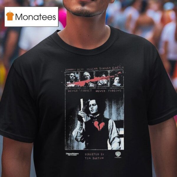 Sweeney Todd Dream Works Pictures Johnny Depp Helena Bonham Carter Never Forget Never Forgive T Shirt