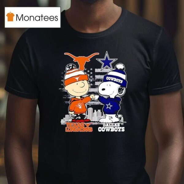 Charlie Brown Dallas Cowboys Vs Snoopy Texas Longhorns City Skyline T Shirt