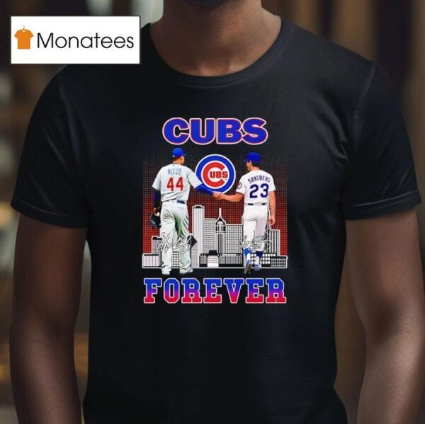Chicago Cubs City Skyline Rizzo And Sandberg Forever Signatures T Shirt