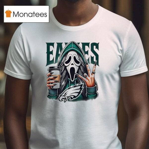Ghostface Drinking Coffee Philadelphia Eagles T Shirt