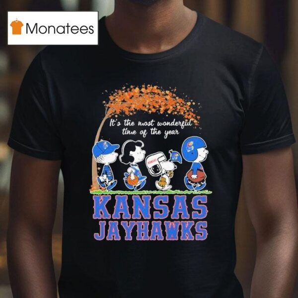 Snoopy The Peanuts Kansas Jayhawks It S The Most Wonderful Time Of The Year T Shirt
