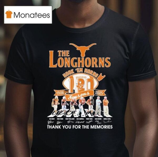 The Texas Longhorns Th Anniversary Season Hook Em Horns Thank You For The Memories Abbey Road Signatures T Shirt