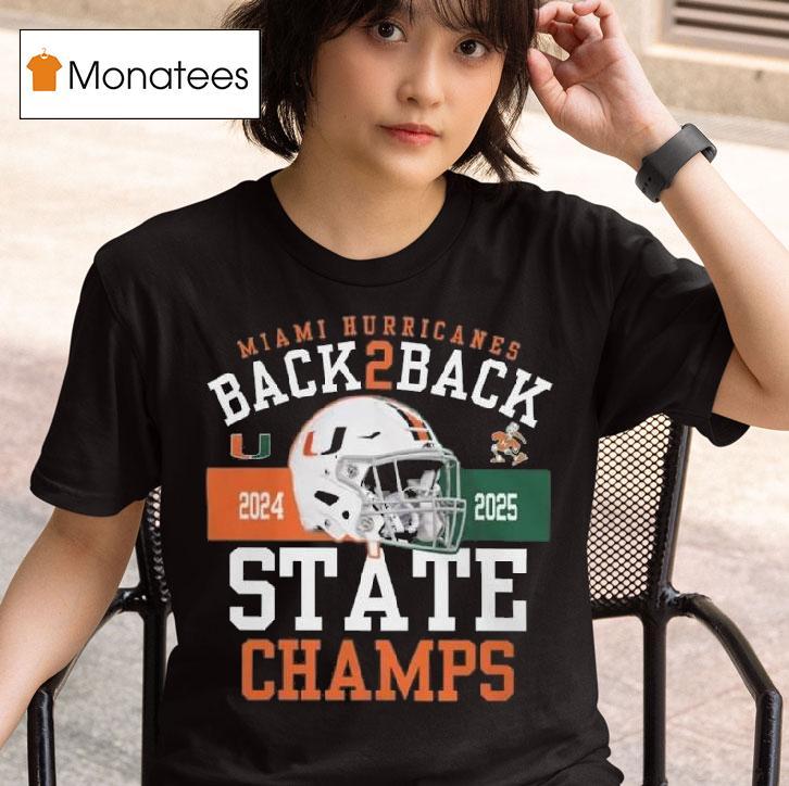 Miami Hurricanes Black Back Back State Champs Helme T Shirt