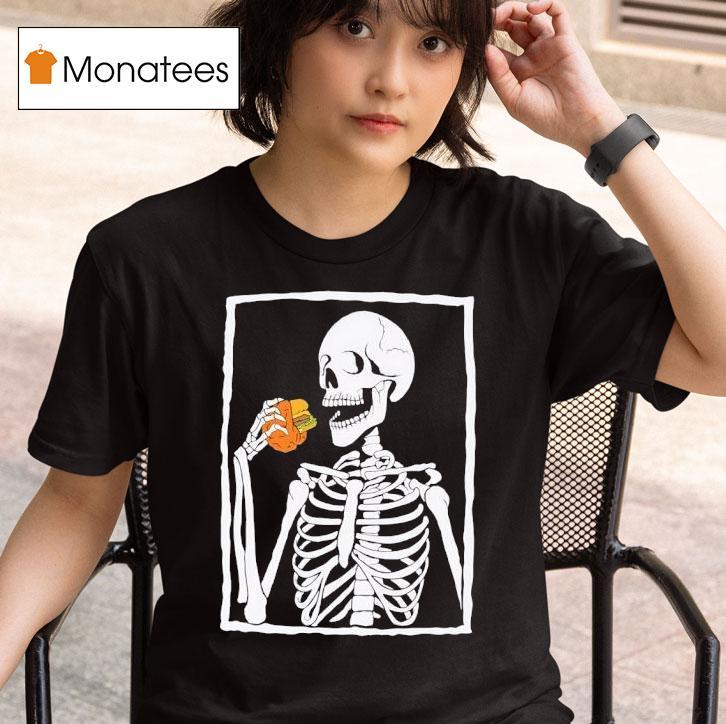 Skeleton Eating Hamburger T Shirt