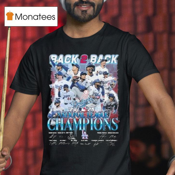 Back Back National League Champions Los Angeles Dodgers Signatures T Shirt Back Back National League Champions Los Angeles Dodgers Signatures T Shirt