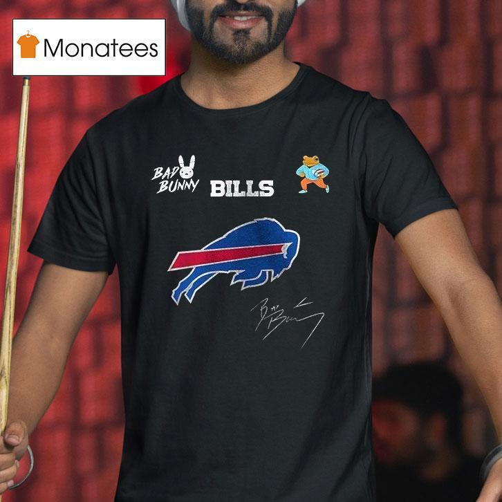 Buffalo Bills X Bad Bunny Benito Football Mascot Signature T Shirt Buffalo Bills X Bad Bunny Benito Football Mascot Signature T Shirt