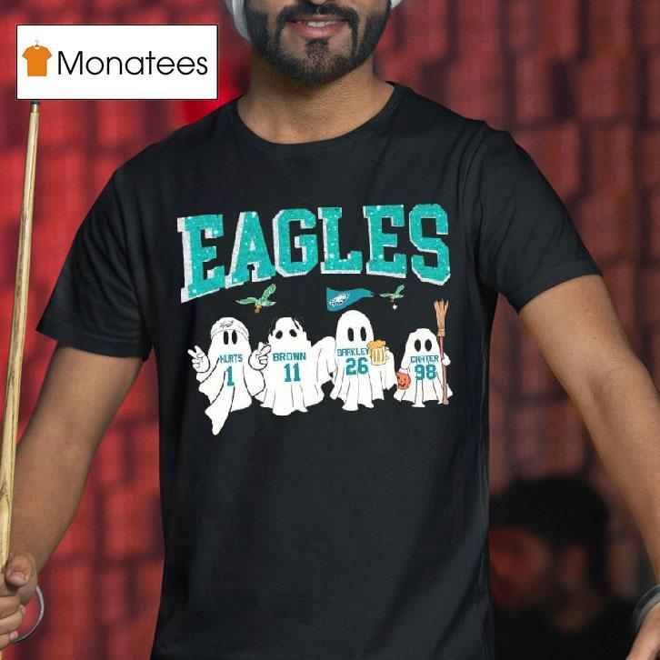 Halloween Ghosts Players Philadelphia Eagles Hurts Brown Barkley Carter Name T Shirt Halloween Ghosts Players Philadelphia Eagles Hurts Brown Barkley Carter Name T Shirt