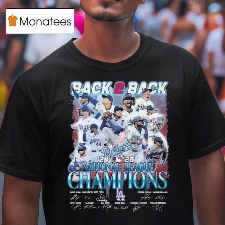 Back Back National League Champions Los Angeles Dodgers Signatures T Shirt Back Back National League Champions Los Angeles Dodgers Signatures T Shirt