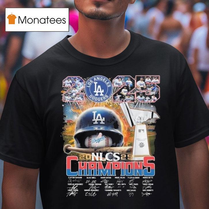 Los Angeles Dodgers Nl Champions Helmets Signatures T Shirt Los Angeles Dodgers Nl Champions Helmets Signatures T Shirt