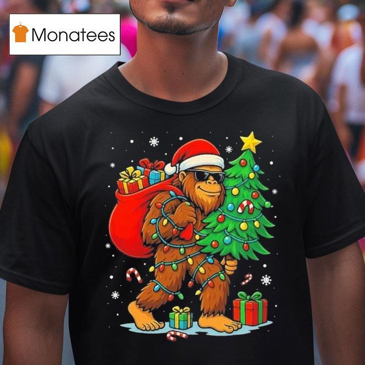Santa Bigfoot Christmas Tree Lights Xmas T Shirt Santa Bigfoot Christmas Tree Lights Xmas T Shirt