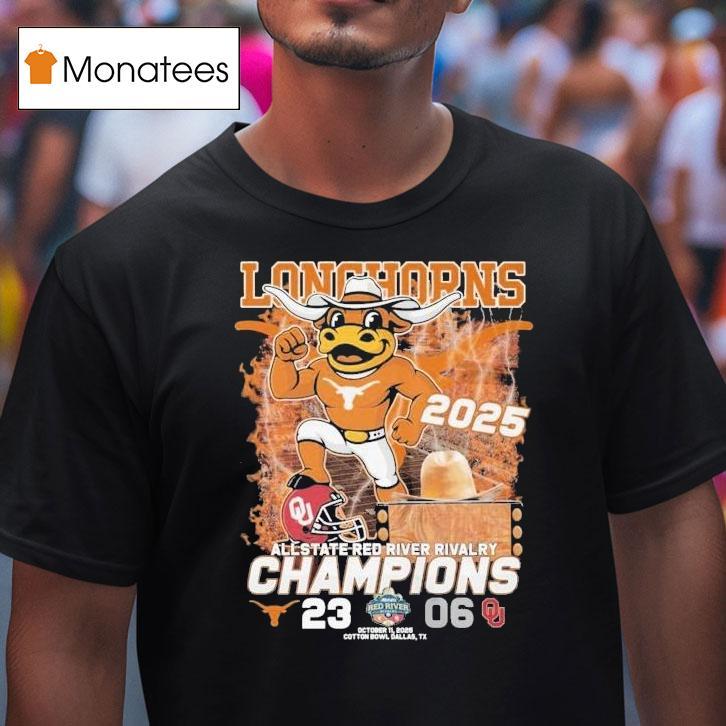 Texas Longhorns Stomp Oklahoma Sooners All State Red River Rivalry Champions Masco T Shirt Texas Longhorns Stomp Oklahoma Sooners All State Red River Rivalry Champions Masco T Shirt