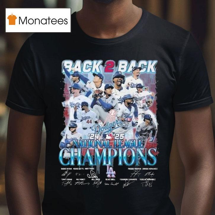 Back Back National League Champions Los Angeles Dodgers Signatures T Shirt Back Back National League Champions Los Angeles Dodgers Signatures T Shirt
