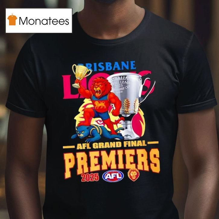 Brisbane Lions Afl Grand Final Premiers Mascot With Cup T Shirt Brisbane Lions Afl Grand Final Premiers Mascot With Cup T Shirt
