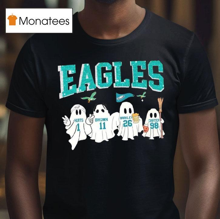 Halloween Ghosts Players Philadelphia Eagles Hurts Brown Barkley Carter Name T Shirt Halloween Ghosts Players Philadelphia Eagles Hurts Brown Barkley Carter Name T Shirt
