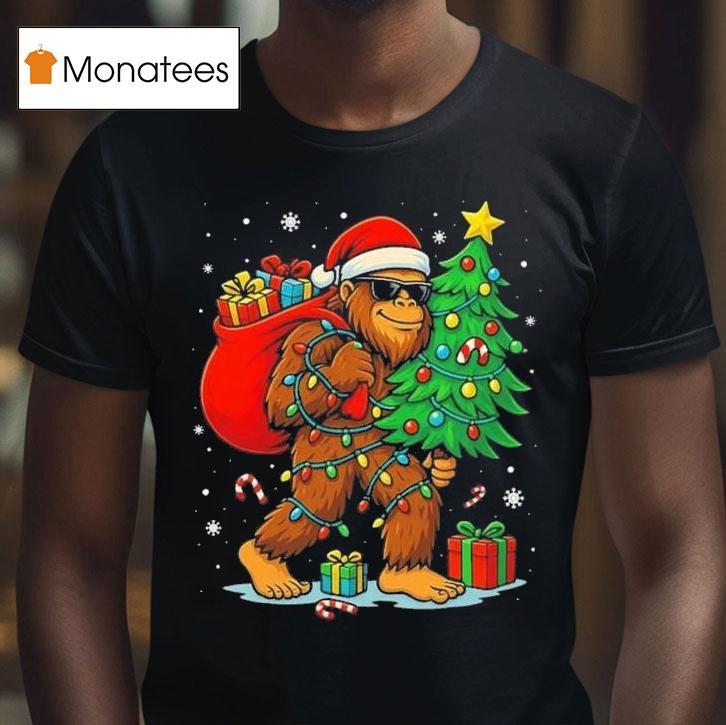 Santa Bigfoot Christmas Tree Lights Xmas T Shirt Santa Bigfoot Christmas Tree Lights Xmas T Shirt