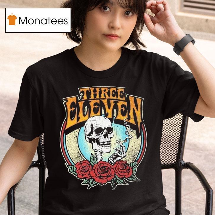 Three Eleven Smoking Skull Rose T Shirt