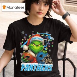 Grinch X Carolina Panthers Ball And Helmet Merry Christmas T Shirt