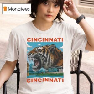Iced Out Grillz Cincinnati Tiger Graphic Roaring City Skyline T Shirt