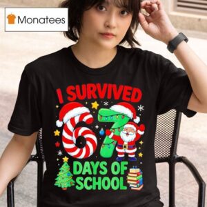 Santa Laughing I Survived Days Of School Christmas Candy Cane Six Seven T Shirt