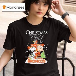 Snoopy And Charlie Brown X Denver Broncos With Christmas T Shirt