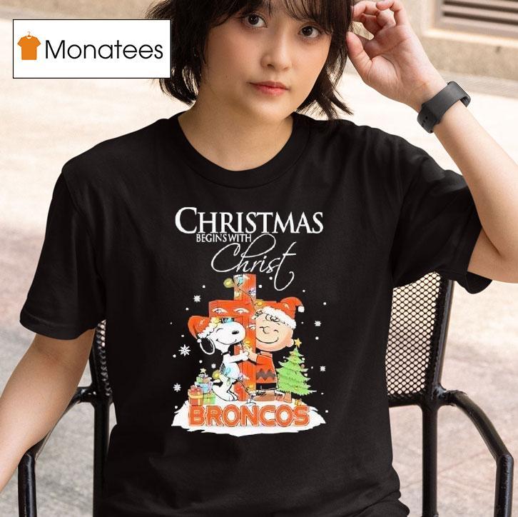 Snoopy And Charlie Brown X Denver Broncos With Christmas T Shirt