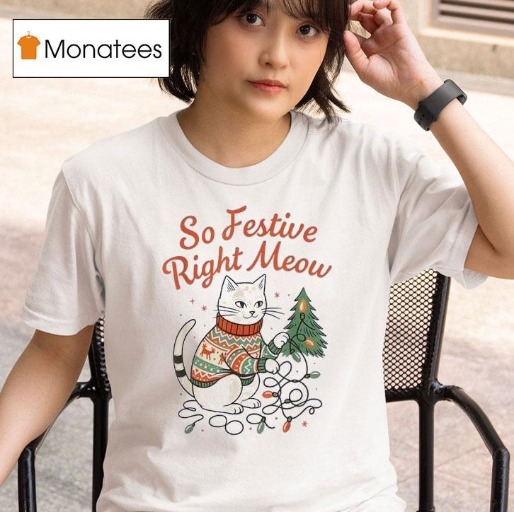 So Festive Right Meow Funny Cat Christmas Santa Holiday T Shirt
