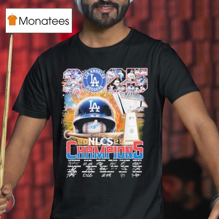 Los Angeles Dodgers Nlcs Champions Score Trophy Signatures Players T Shirt Los Angeles Dodgers Nlcs Champions Score Trophy Signatures Players T Shirt