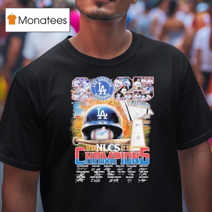 Los Angeles Dodgers Nlcs Champions Score Trophy Signatures Players T Shirt Los Angeles Dodgers Nlcs Champions Score Trophy Signatures Players T Shirt